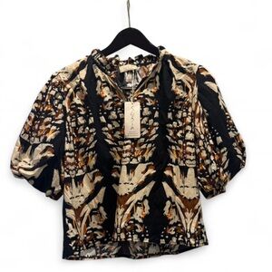 Elegant Black and Brown Patterned Blouse